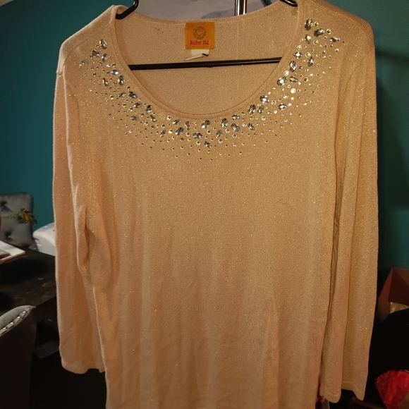 Ruby Rd. Tops - Ruby Rd. Light Pink Embellished Women's Top